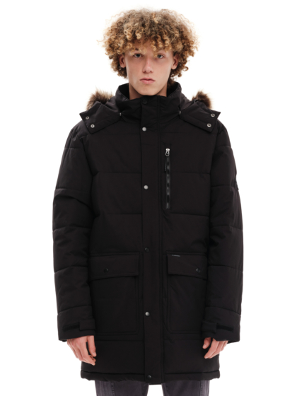 EMERSON MEN’S LONG PUFFER JACKET WITH FUR-TRIMMED HOOD