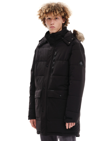 EMERSON MEN’S LONG PUFFER JACKET WITH FUR-TRIMMED HOOD