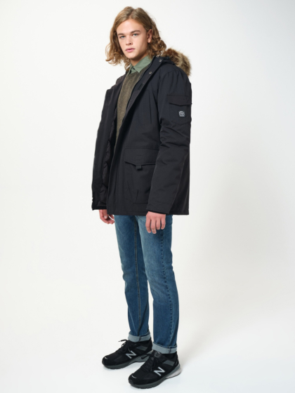 LONG JACKET WITH FAKE FUR ON HOOD