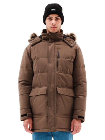EMERSON MEN’S LONG PUFFER JACKET WITH FUR-TRIMMED HOOD