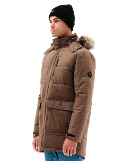 EMERSON MEN’S LONG PUFFER JACKET WITH FUR-TRIMMED HOOD