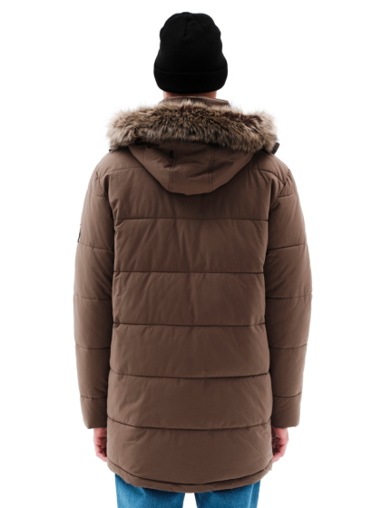 EMERSON MEN’S LONG PUFFER JACKET WITH FUR-TRIMMED HOOD