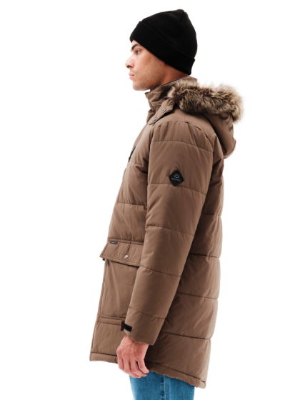 EMERSON MEN’S LONG PUFFER JACKET WITH FUR-TRIMMED HOOD
