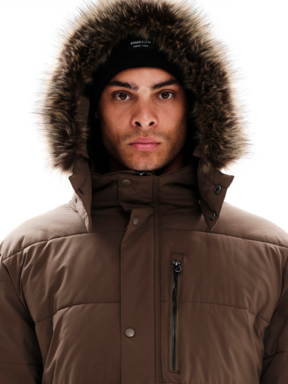 EMERSON MEN’S LONG PUFFER JACKET WITH FUR-TRIMMED HOOD
