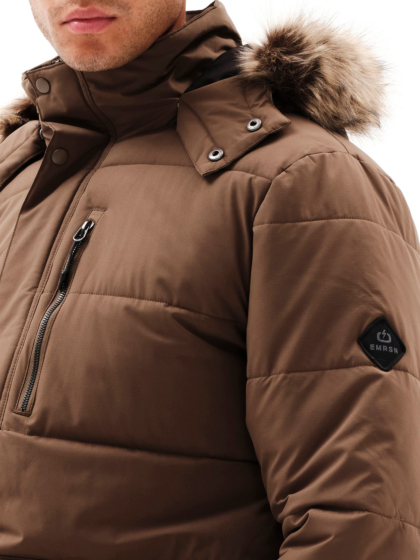 EMERSON MEN’S LONG PUFFER JACKET WITH FUR-TRIMMED HOOD