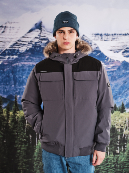 EMERSON MEN’S BOMBER JACKET WITH FUR TRIMMED HOOD