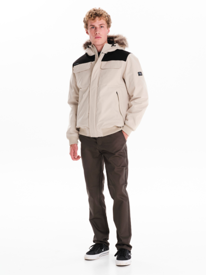 EMERSON MEN’S BOMBER JACKET WITH FUR TRIMMED HOOD
