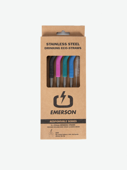 EMERSON REUSABLE INOX DRINKING ECO-STRAWS WITH CLEANING BRUSH (4 Pcs Package)
