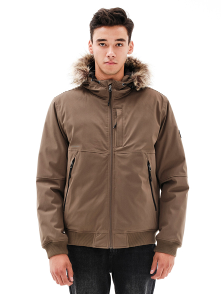 EMERSON MEN’S BOMBER JACKET WITH FUR-TRIMMED HOOD