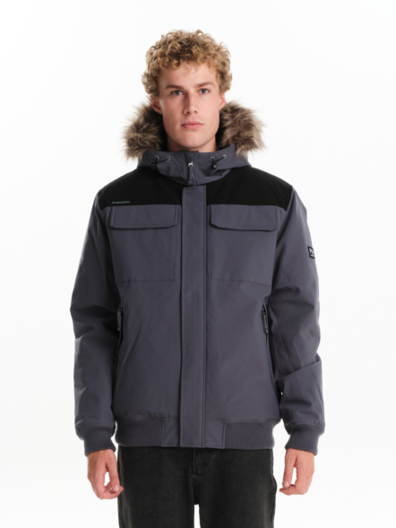 EMERSON MEN’S BOMBER JACKET WITH FUR TRIMMED HOOD